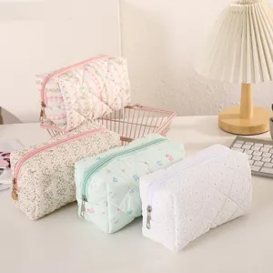 Bolsa de cosméticos acolchada suave neceser de maquillaje gran capacidad estuche portátil