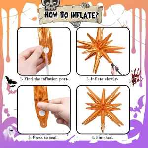 Halloween explosion star foil balloon inflation guide, perfect for dark theme party decor.
