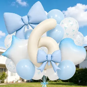 Cream bow number 6 balloon set for kids first birthday party and baby shower decorations.