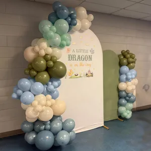 Kit arc de ballon bleu vert Morandi avec fond d'arc pour décoration de fête d'anniversaire