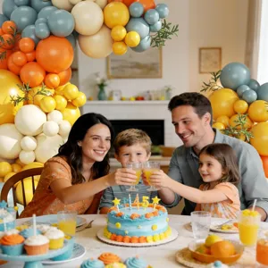 Bohemian balloon arch scene detail, colorful party decoration for birthday and wedding celebrations.