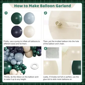 Image de detail d'instruction de guirlande de ballons avec etapes pour decoration de fete.