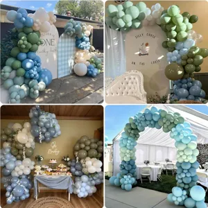 Kit d'arche de ballon bleu vert Morandi pour la décoration de fond de fête d'anniversaire.