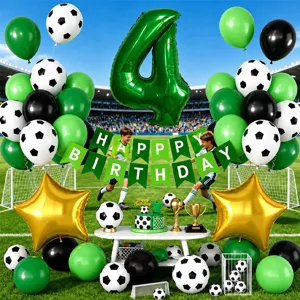 Set Palloncini Compleanno Calcio Verde Nero Numero 4 Palloncino Alluminio Banner
