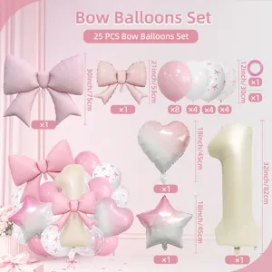 Creamy bow balloon set with number 1 for baby first birthday party and celebration decoration.