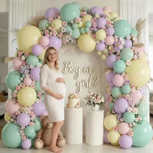 Lente pastel ballon en bloemenboog kit voor babyshower gender reveal feestdecoratie.