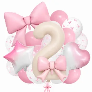 Creamy bow number balloon set for baby first birthday party and celebration decoration