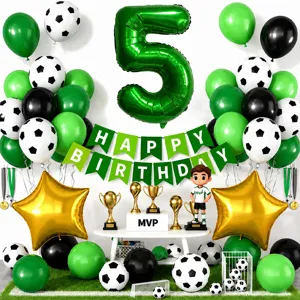 Set di decorazioni per feste di compleanno di calcio verde palloncini numero 5 banner