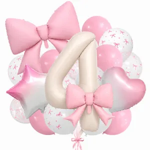 Cream bow number balloon set for cute baby birthday party and celebration decoration.