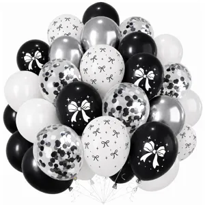 Luxury bow printed sequin balloon set for birthday party decorations and baby shower events.