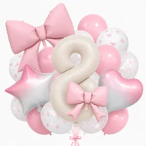Pink bow number 8 balloon set for baby birthday party decoration and celebration use.