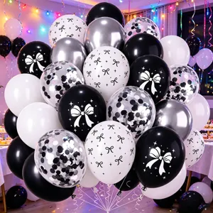Luxury bow printed and confetti balloon set for birthday party decorations and baby showers.