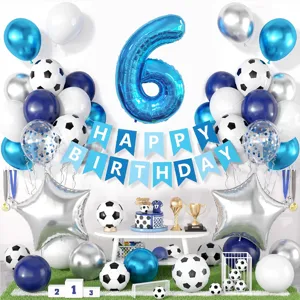 Set di palloncini per festa di compleanno a tema calcio con palloncino in foil e bandiera.