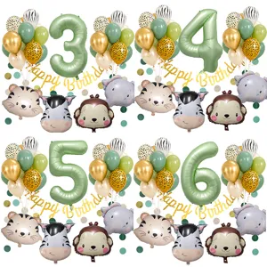 Set di Palloncini a Tema Animali della Giungla Verde Retrò per Decorazione Parete di Compleanno Palloncini in Lattice e Foil