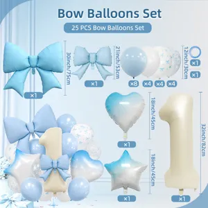 Creamy bow balloon set with number 1, perfect for baby first birthday party and decorations.