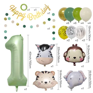 Set di palloncini per festa di compleanno giungla safari verde numero 1 animali