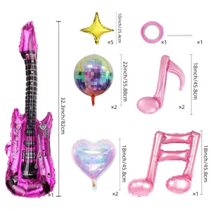 Rock guitar music note foil balloon disco party birthday decoration balloon set kit