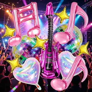 Rock guitar music note foil balloons set for disco party birthday celebration and decor.
