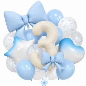 Detail shot of the cream bow number 3 balloon set for baby birthday and party decoration.