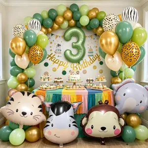 Set di pallonetti per festa di compleanno a tema giungla con simpatici palloncini animali.