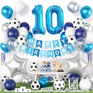 Set di palloncini di compleanno a tema calcio con palloncino in alluminio numero 10 e festone