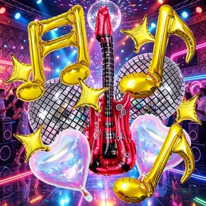 Rock Guitar Music Notes Foil Balloons Set Disco Theme Birthday Party Decoration Shiny Metallic Metallic Air Balloons Kit