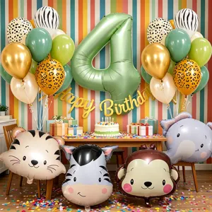 Set di palloncini tema animali della giungla verde retro per decorazione festa compleanno