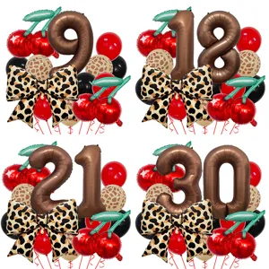 Amerikanisches Retro Leopardenmuster Kirsch Ballon Dekoration Hot Girl Thema Geburtstag Party Atmosphäre Festlich Anordnung