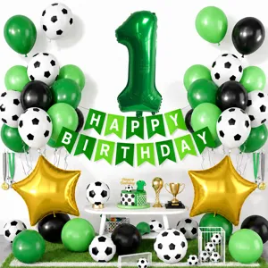 Set di palloncini per feste di compleanno di calcio verde e nero con numero 1.