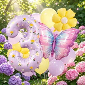 Spring floral number 3 balloon butterfly and flower foil balloons set for kids birthday party decor