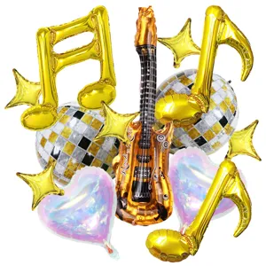 Rock and roll guitar foil balloons set for disco party birthday atmosphere decoration.