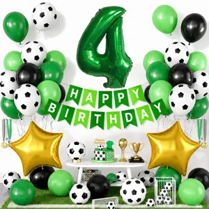 Set di palloncini compleanno calcio verde e nero con palloncino in alluminio numero 4.