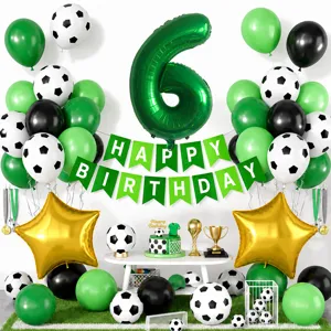 Set di palloncini compleanno calcio verde con palloncino numero 6 e festone per festa.