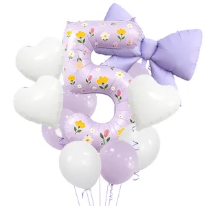 Ensemble de ballons en aluminium chiffre 5 noeud mauve pour decoration fete d'anniversaire