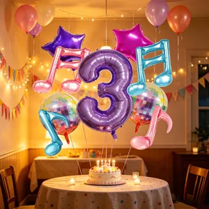 Set di palloncini in alluminio nota musicale disco viola per decorazioni di compleanno