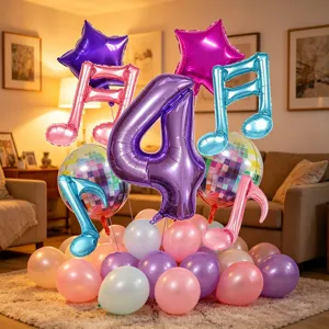 Set di palloncini in alluminio nota musicale disco viola festa compleanno stile Y2K
