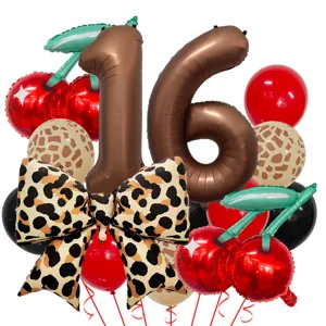 Detailansicht des retro Leo-Kirschen 16. Geburtstag Ballon-Sets für tolle Partydeko.