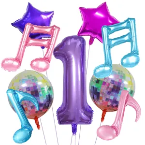 Set di palloncini Y2K con numero 1 viola palla disco e note musicali in alluminio