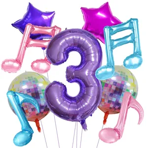 Set di palloncini in alluminio nota musicale disco viola, perfetti per feste di compleanno.
