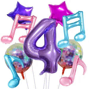 Set di palloncini in alluminio nota musicale disco viola per festa di compleanno Y2K.