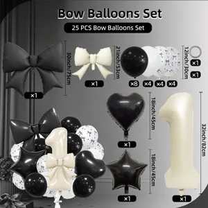 Cream bow balloon set with number balloons, star and heart shapes for birthday party decor.