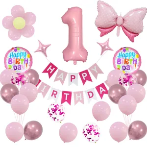Juego de Globos para Fiesta de Cumpleaños Estilo Ins Pancarta Happy Birthday Globos de Látex y Aluminio Rosa Azul Decoraciones