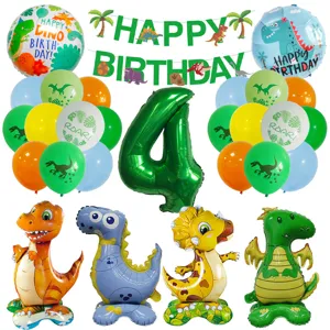 Dinosaurier Geburtstag Party Dekoration Nummer 4 Folienballon Set Grüne Latexballons Banner