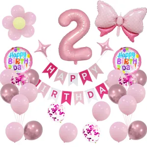Set de decoración de globos de fiesta de cumpleaños para niños con número y cartel.