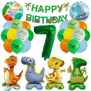 Waldgrünes Dinosaurier Ballon Set mit Zahlen Folienballon für Kinder Geburtstag Party.