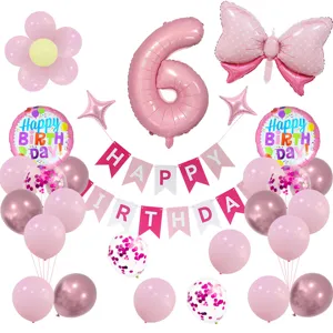 Set de globos de fiesta de cumpleaños número 6 rosa con banner de aluminio y látex para niños