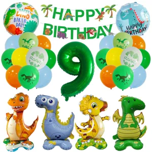 Grüner Dinosaurier Geburtstag Party Ballon Set mit Nummer 9 Folienballons Banner Dekor.