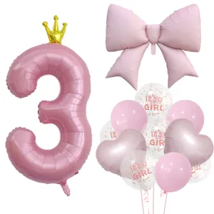 Rosa Nummer 3 Krone und Schleife Ballon Set für das Mädchen Geburtstag Party Dekoration