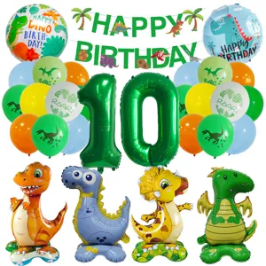 Dinosaurier Geburtstag Party Ballons Set mit Nummer 10 Folienballon und Banner.