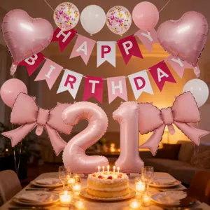 Matte birthday balloon banner set heart bow balloon aluminum film party decor detail